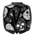 Letter V Day of the Dead Skulls Black Compact Mirror Decorative Travel Makeup Mirror for Women Girls Gifts Pocket Makeup Mirror Folding Handheld
