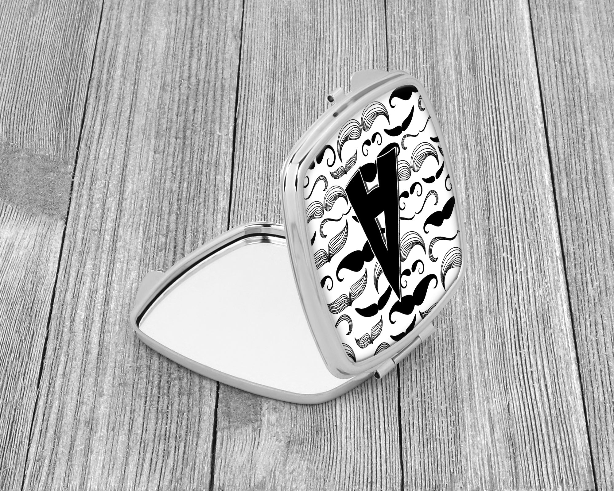 Letter A Moustache Initial Compact Mirror Decorative Travel Makeup Mirror for Women Girls Gifts Pocket Makeup Mirror Folding Handheld