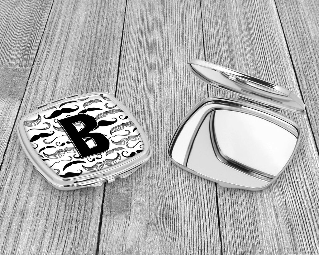 Letter B Moustache Initial Compact Mirror Decorative Travel Makeup Mirror for Women Girls Gifts Pocket Makeup Mirror Folding Handheld