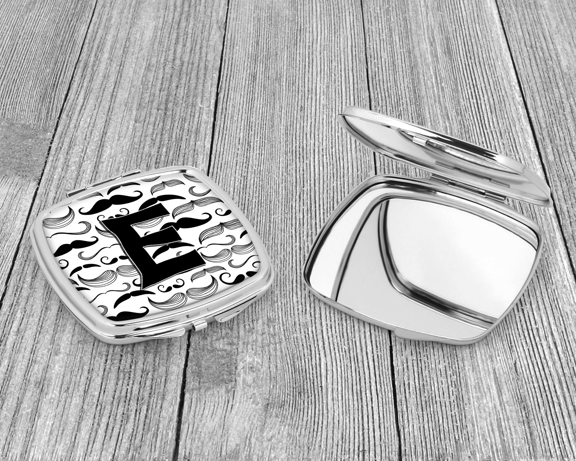 Letter E Moustache Initial Compact Mirror Decorative Travel Makeup Mirror for Women Girls Gifts Pocket Makeup Mirror Folding Handheld