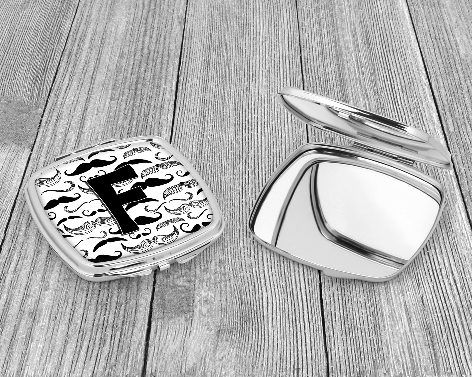 Letter F Moustache Initial Compact Mirror Decorative Travel Makeup Mirror for Women Girls Gifts Pocket Makeup Mirror Folding Handheld
