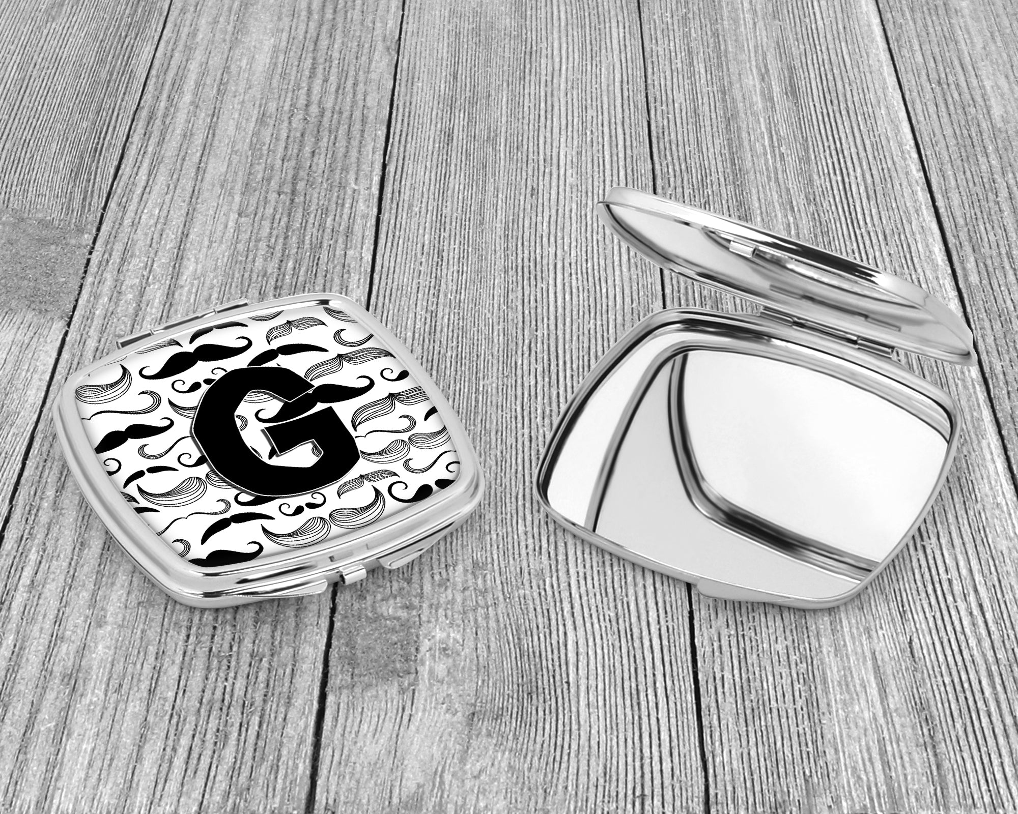 Letter G Moustache Initial Compact Mirror Decorative Travel Makeup Mirror for Women Girls Gifts Pocket Makeup Mirror Folding Handheld