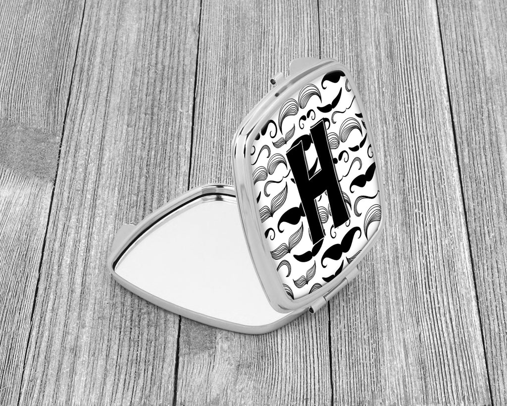 Letter H Moustache Initial Compact Mirror Decorative Travel Makeup Mirror for Women Girls Gifts Pocket Makeup Mirror Folding Handheld