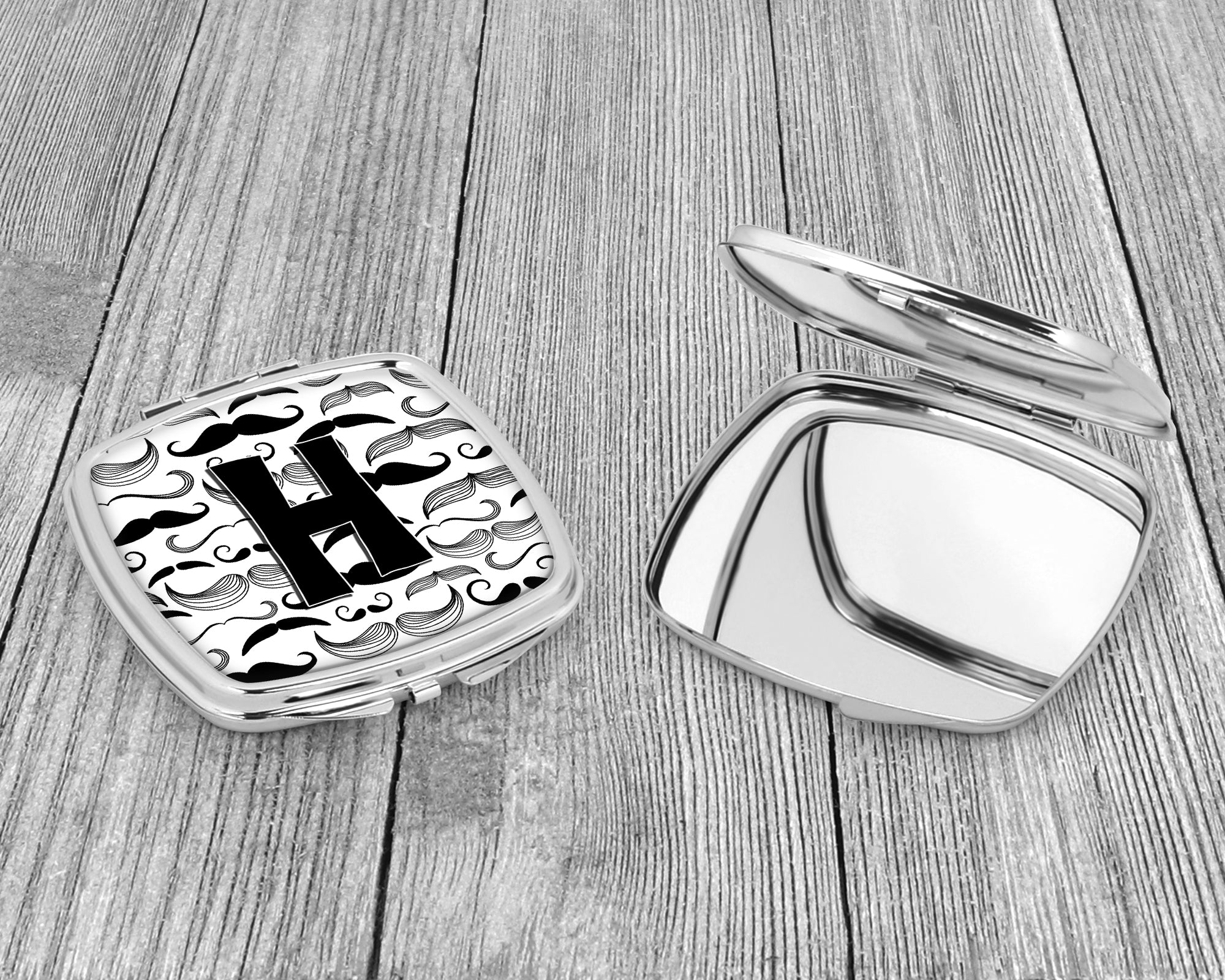 Letter H Moustache Initial Compact Mirror Decorative Travel Makeup Mirror for Women Girls Gifts Pocket Makeup Mirror Folding Handheld