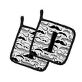 Letter I Moustache Initial Pot Holder Set of 2 Heat Resistant Quilted Hot Pads 7.5 x 7.5 Inch, Insulated Kitchen Trivets for Cooking & Baking