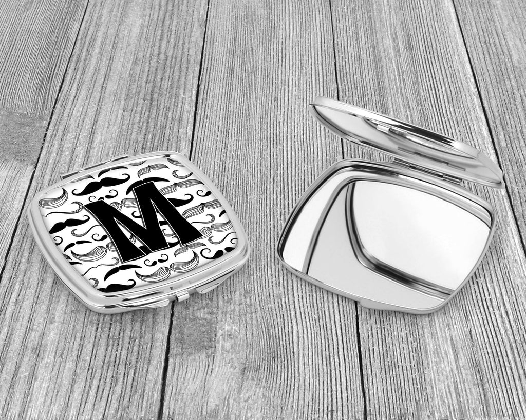Letter M Moustache Initial Compact Mirror Decorative Travel Makeup Mirror for Women Girls Gifts Pocket Makeup Mirror Folding Handheld