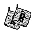 Letter R Moustache Initial Pot Holder Set of 2 Heat Resistant Quilted Hot Pads 7.5 x 7.5 Inch, Insulated Kitchen Trivets for Cooking & Baking