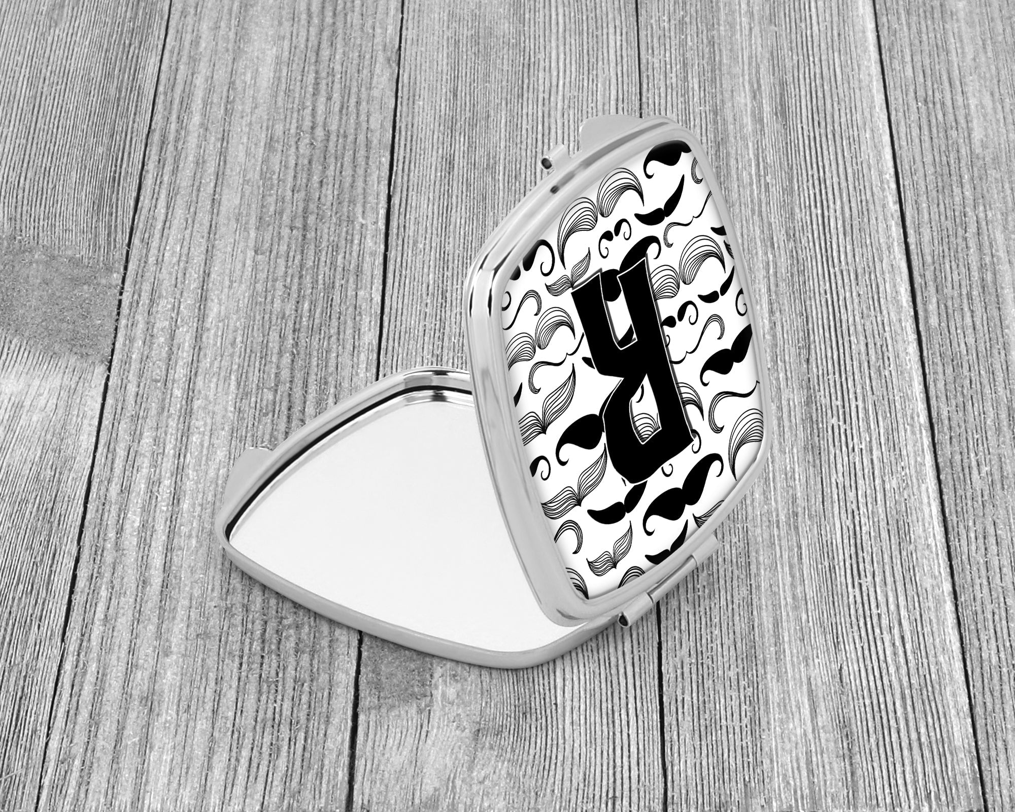 Letter R Moustache Initial Compact Mirror Decorative Travel Makeup Mirror for Women Girls Gifts Pocket Makeup Mirror Folding Handheld