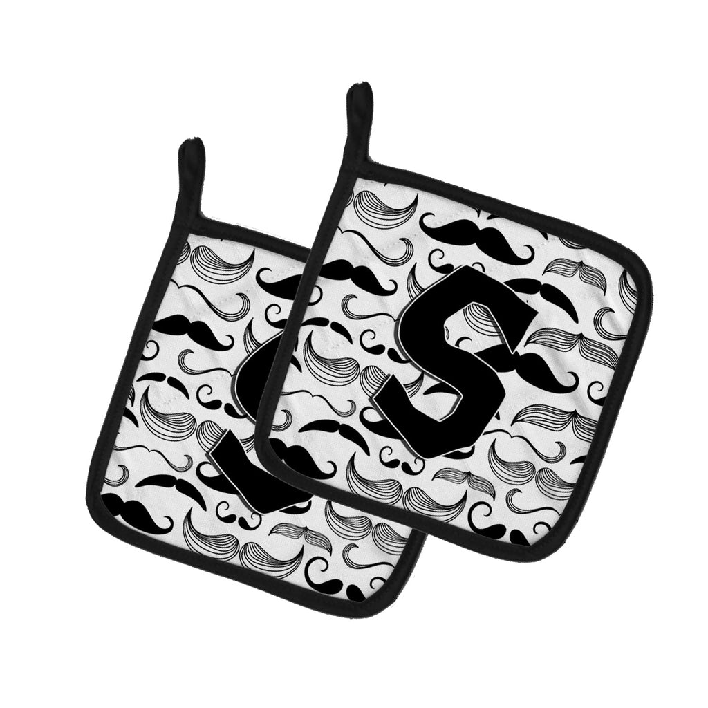 Letter S Moustache Initial Pot Holder Set of 2 Heat Resistant Quilted Hot Pads 7.5 x 7.5 Inch, Insulated Kitchen Trivets for Cooking & Baking