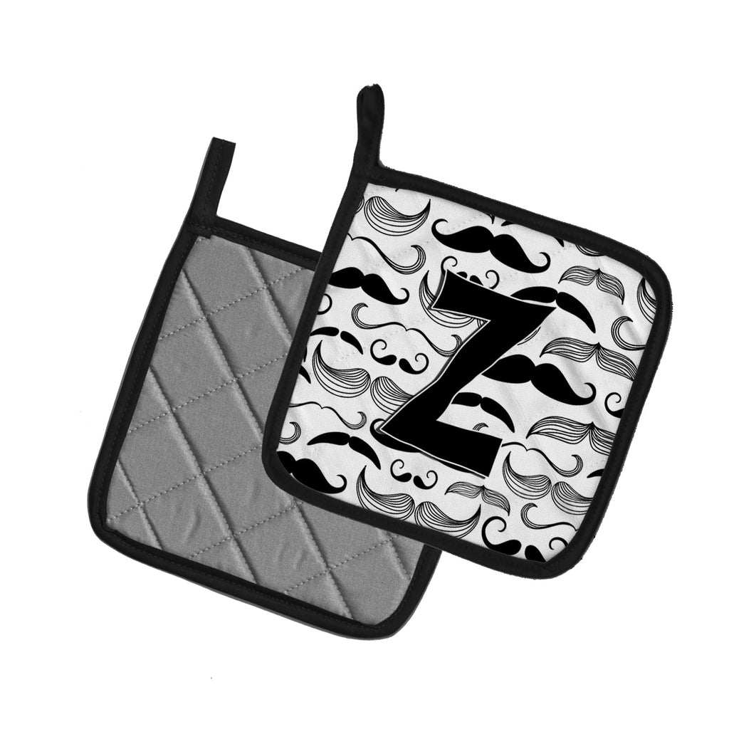 Letter Z Moustache Initial Pot Holder Set of 2 Heat Resistant Quilted Hot Pads 7.5 x 7.5 Inch, Insulated Kitchen Trivets for Cooking & Baking