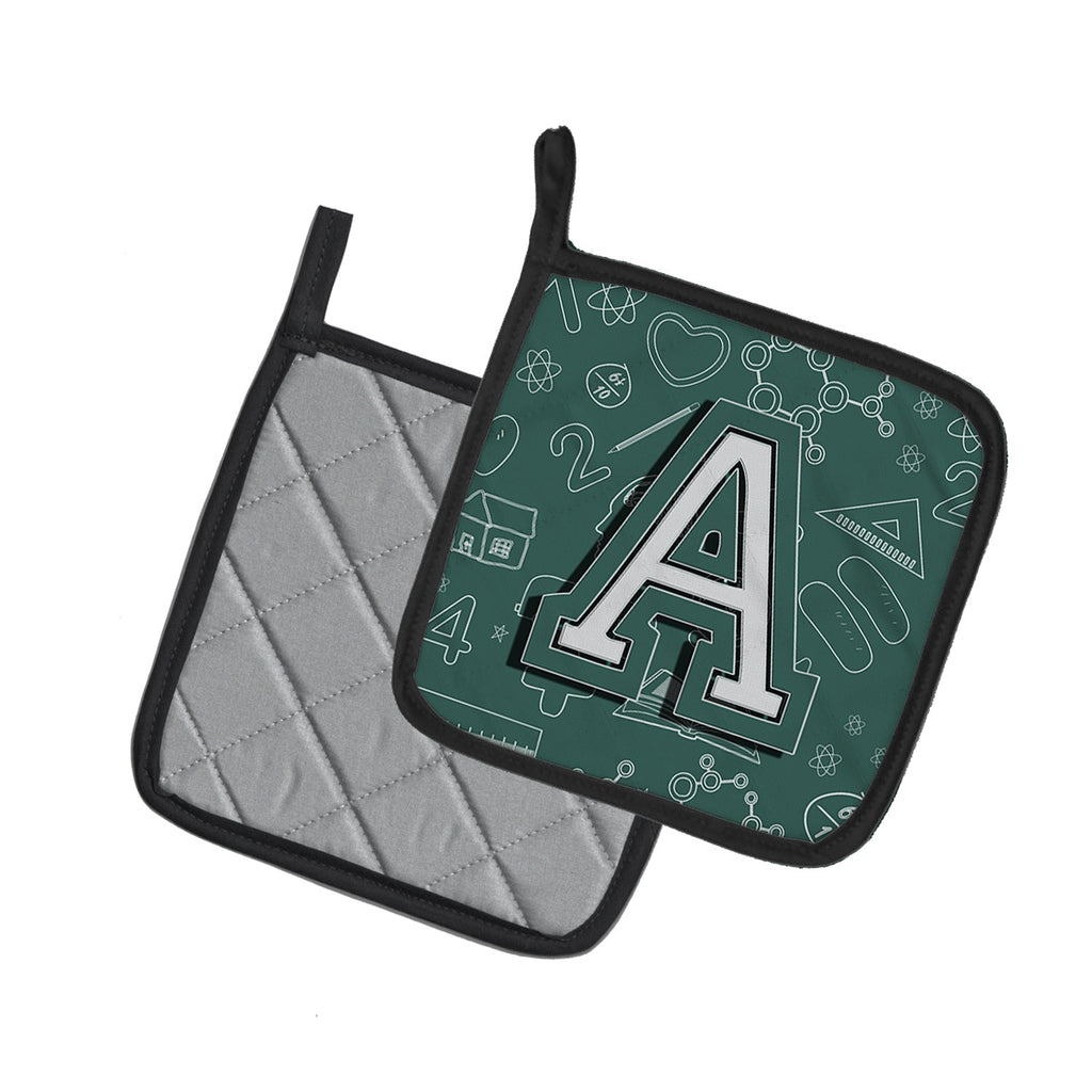 Letter A Back to School Initial Pot Holder Set of 2 Heat Resistant Quilted Hot Pads 7.5 x 7.5 Inch, Insulated Kitchen Trivets for Cooking & Baking