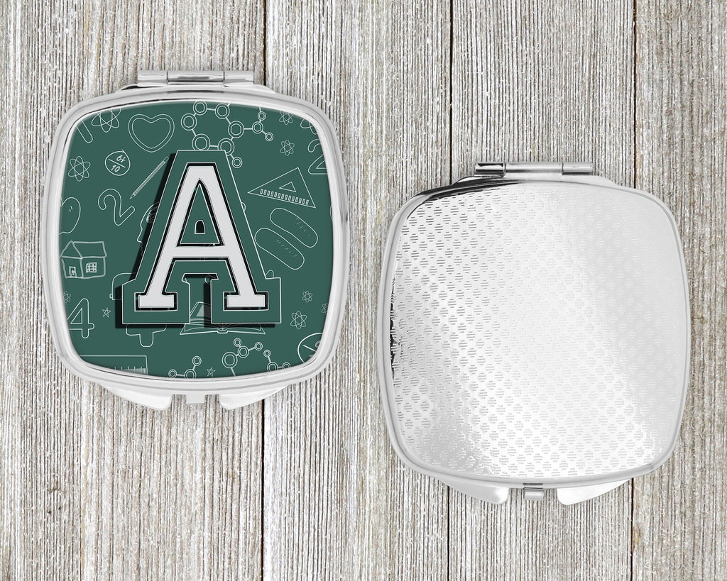 Letter A Back to School Initial Compact Mirror Decorative Travel Makeup Mirror for Women Girls Gifts Pocket Makeup Mirror Folding Handheld