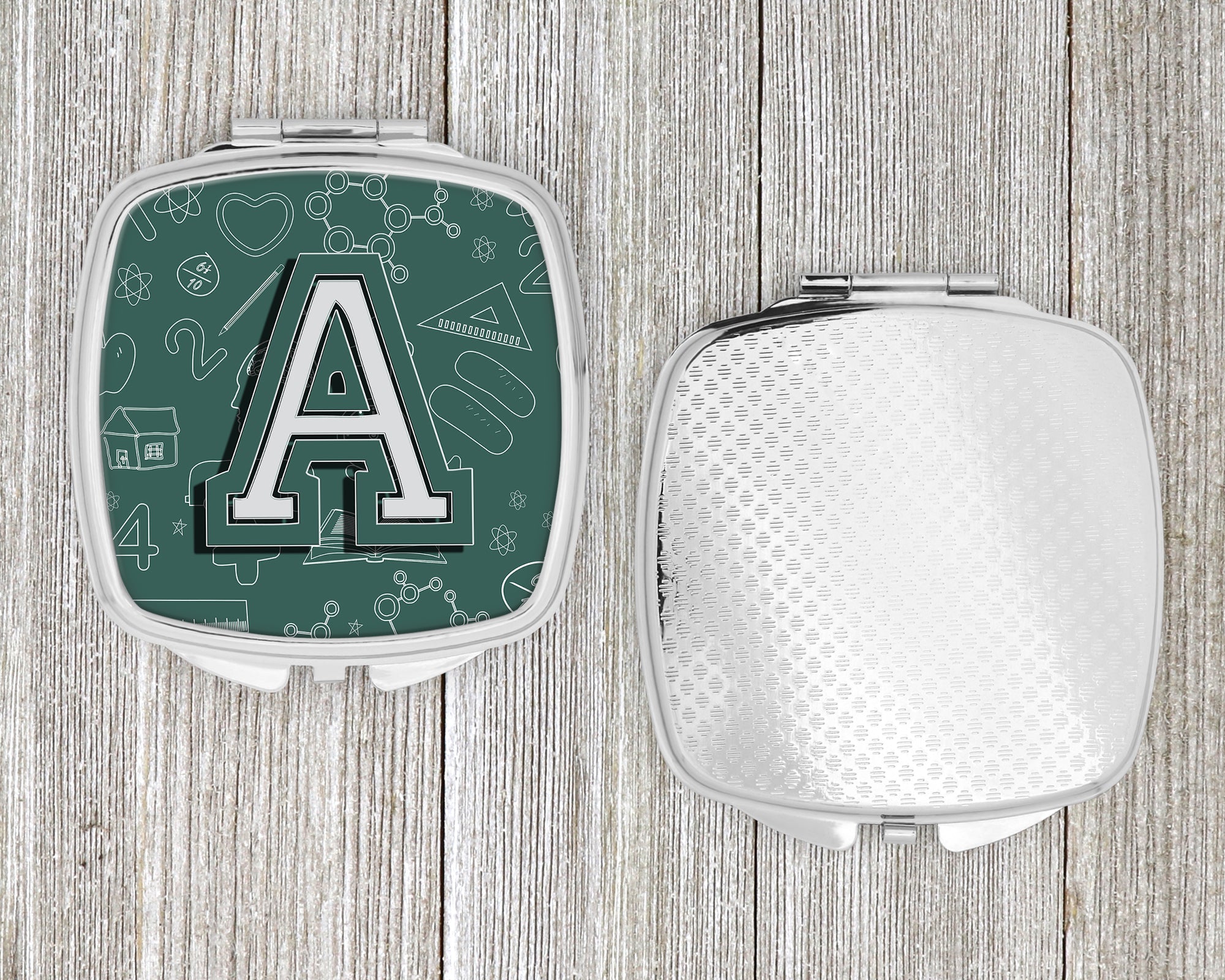 Letter A Back to School Initial Compact Mirror Decorative Travel Makeup Mirror for Women Girls Gifts Pocket Makeup Mirror Folding Handheld