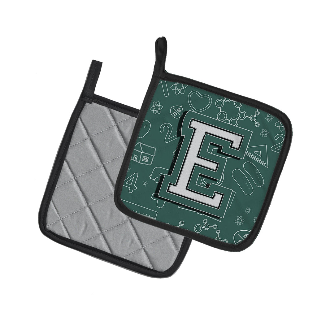 Letter E Back to School Initial Pot Holder Set of 2 Heat Resistant Quilted Hot Pads 7.5 x 7.5 Inch, Insulated Kitchen Trivets for Cooking & Baking