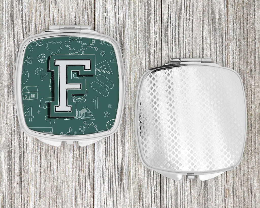 Letter F Back to School Initial Compact Mirror Decorative Travel Makeup Mirror for Women Girls Gifts Pocket Makeup Mirror Folding Handheld