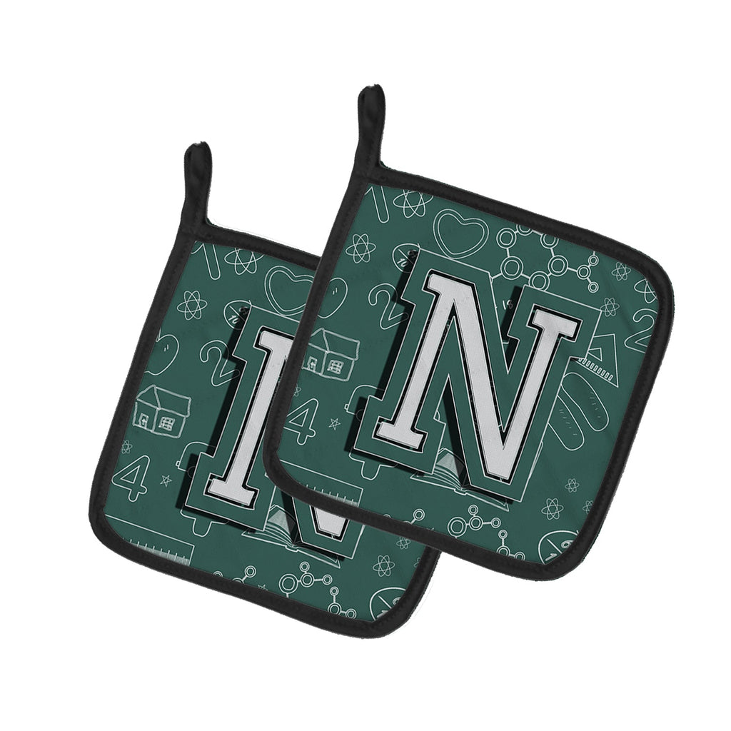 Letter N Back to School Initial Pot Holder Set of 2 Heat Resistant Quilted Hot Pads 7.5 x 7.5 Inch, Insulated Kitchen Trivets for Cooking & Baking