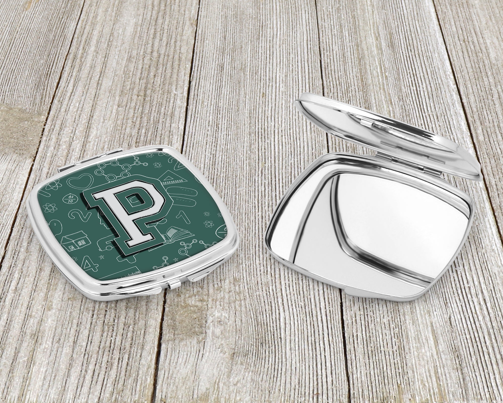 Letter P Back to School Initial Compact Mirror Decorative Travel Makeup Mirror for Women Girls Gifts Pocket Makeup Mirror Folding Handheld