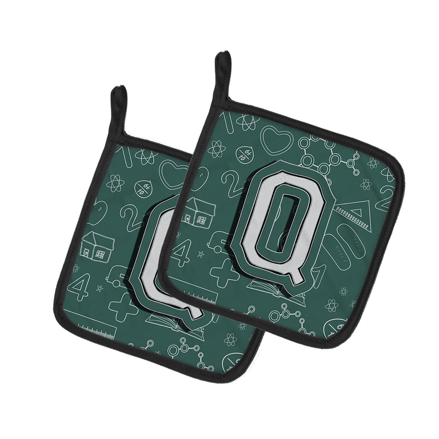 Letter Q Back to School Initial Pot Holder Set of 2 Heat Resistant Quilted Hot Pads 7.5 x 7.5 Inch, Insulated Kitchen Trivets for Cooking & Baking