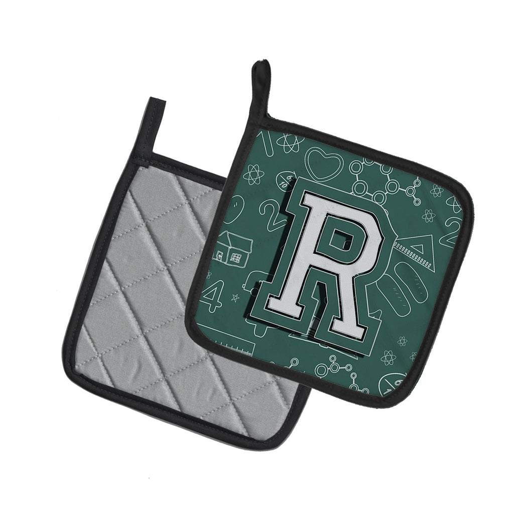 Letter R Back to School Initial Pot Holder Set of 2 Heat Resistant Quilted Hot Pads 7.5 x 7.5 Inch, Insulated Kitchen Trivets for Cooking & Baking