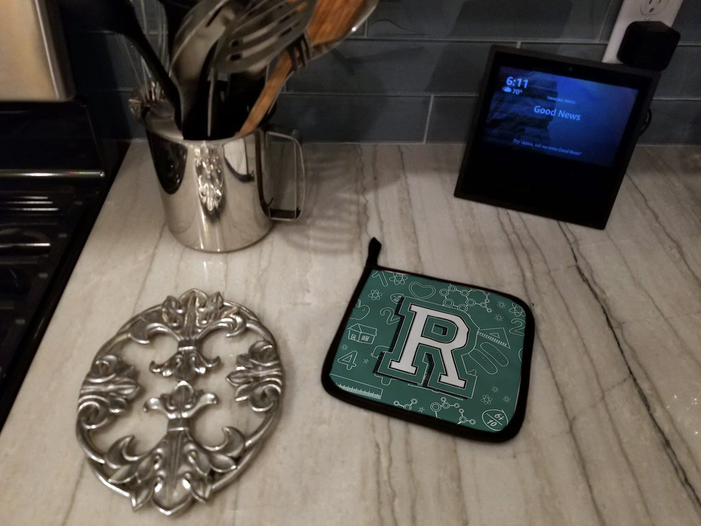 Letter R Back to School Initial Pot Holder Set of 2 Heat Resistant Quilted Hot Pads 7.5 x 7.5 Inch, Insulated Kitchen Trivets for Cooking & Baking