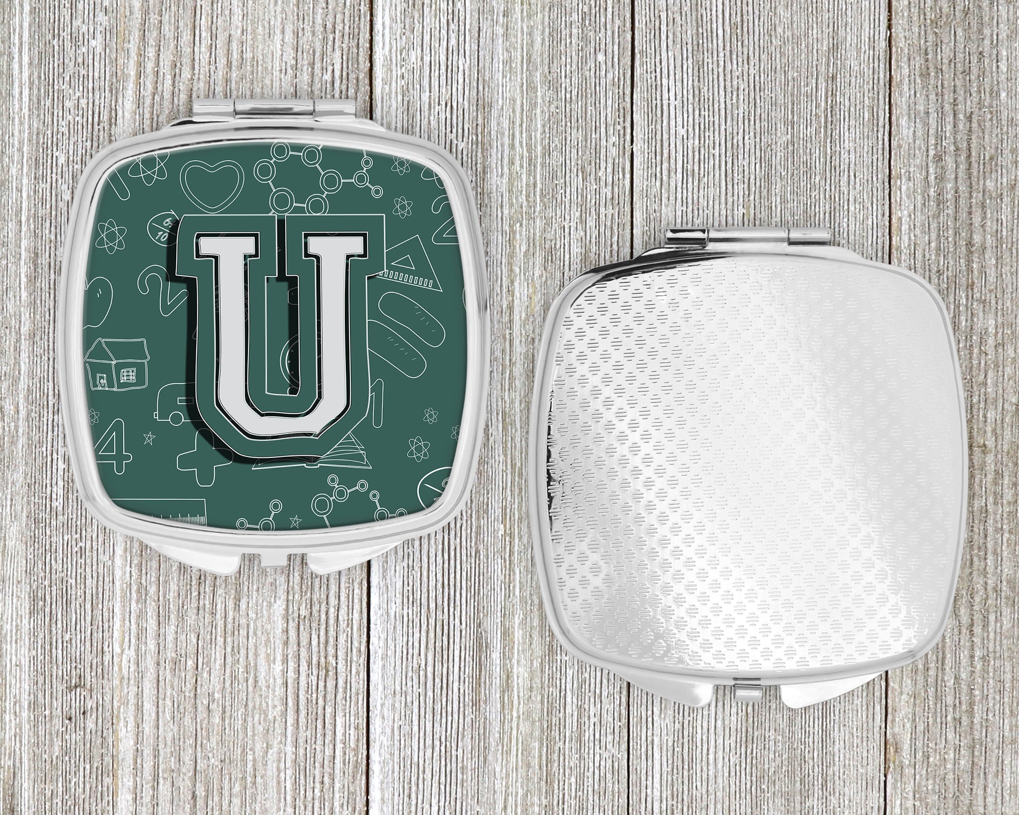 Letter U Back to School Initial Compact Mirror Decorative Travel Makeup Mirror for Women Girls Gifts Pocket Makeup Mirror Folding Handheld