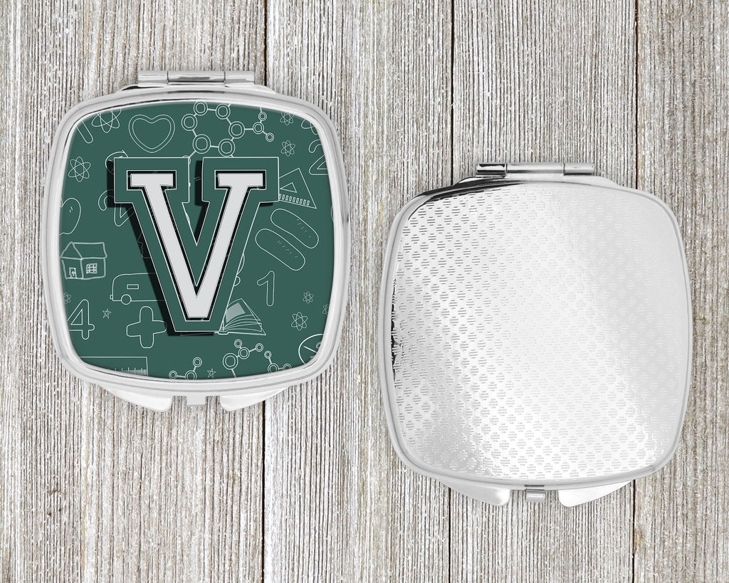 Letter V Back to School Initial Compact Mirror Decorative Travel Makeup Mirror for Women Girls Gifts Pocket Makeup Mirror Folding Handheld
