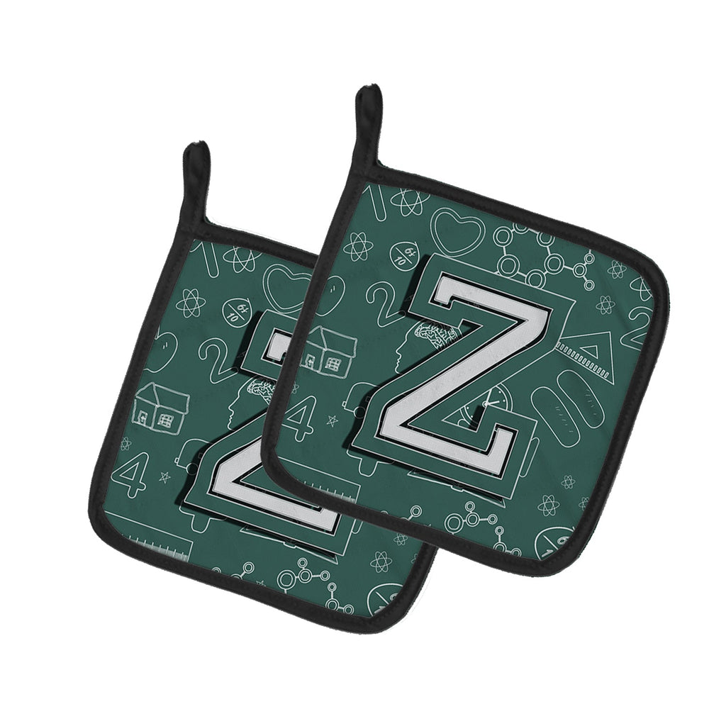 Letter Z Back to School Initial Pot Holder Set of 2 Heat Resistant Quilted Hot Pads 7.5 x 7.5 Inch, Insulated Kitchen Trivets for Cooking & Baking