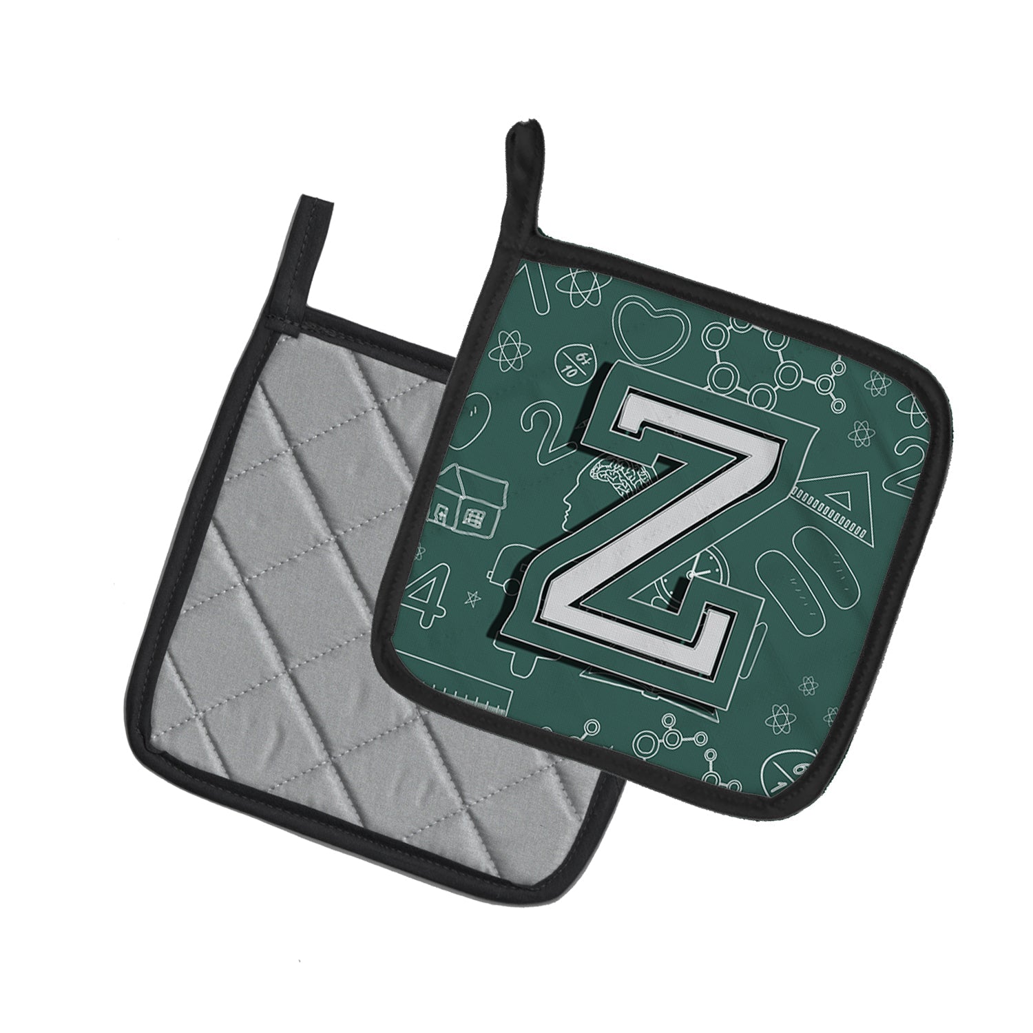 Letter Z Back to School Initial Pot Holder Set of 2 Heat Resistant Quilted Hot Pads 7.5 x 7.5 Inch, Insulated Kitchen Trivets for Cooking & Baking