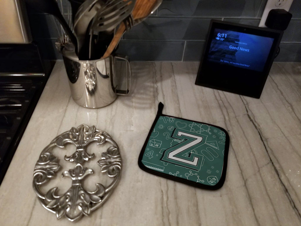 Letter Z Back to School Initial Pot Holder Set of 2 Heat Resistant Quilted Hot Pads 7.5 x 7.5 Inch, Insulated Kitchen Trivets for Cooking & Baking