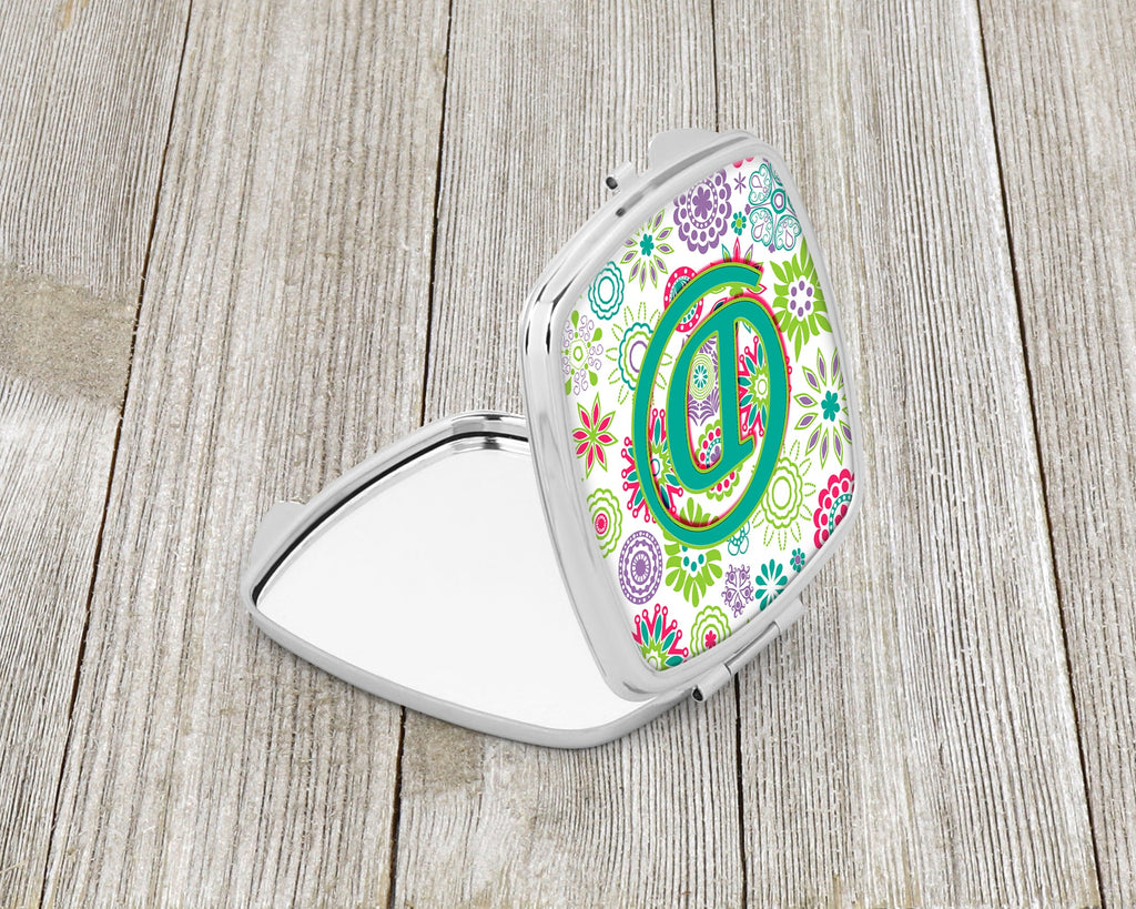 Letter D Flowers Pink Teal Green Initial Compact Mirror Decorative Travel Makeup Mirror for Women Girls Gifts Pocket Makeup Mirror Folding Handheld