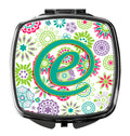 Letter E Flowers Pink Teal Green Initial Compact Mirror Decorative Travel Makeup Mirror for Women Girls Gifts Pocket Makeup Mirror Folding Handheld