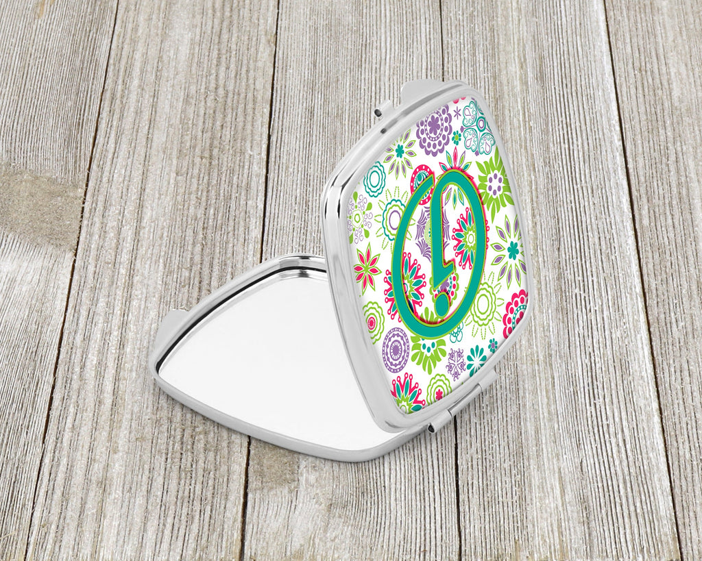 Letter J Flowers Pink Teal Green Initial Compact Mirror Decorative Travel Makeup Mirror for Women Girls Gifts Pocket Makeup Mirror Folding Handheld
