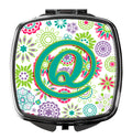 Letter Q Flowers Pink Teal Green Initial Compact Mirror Decorative Travel Makeup Mirror for Women Girls Gifts Pocket Makeup Mirror Folding Handheld
