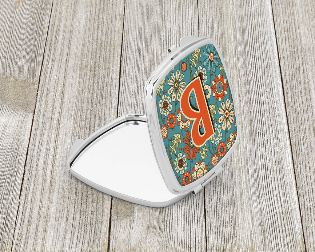 Letter B Flowers Retro Blue Compact Mirror Decorative Travel Makeup Mirror for Women Girls Gifts Pocket Makeup Mirror Folding Handheld