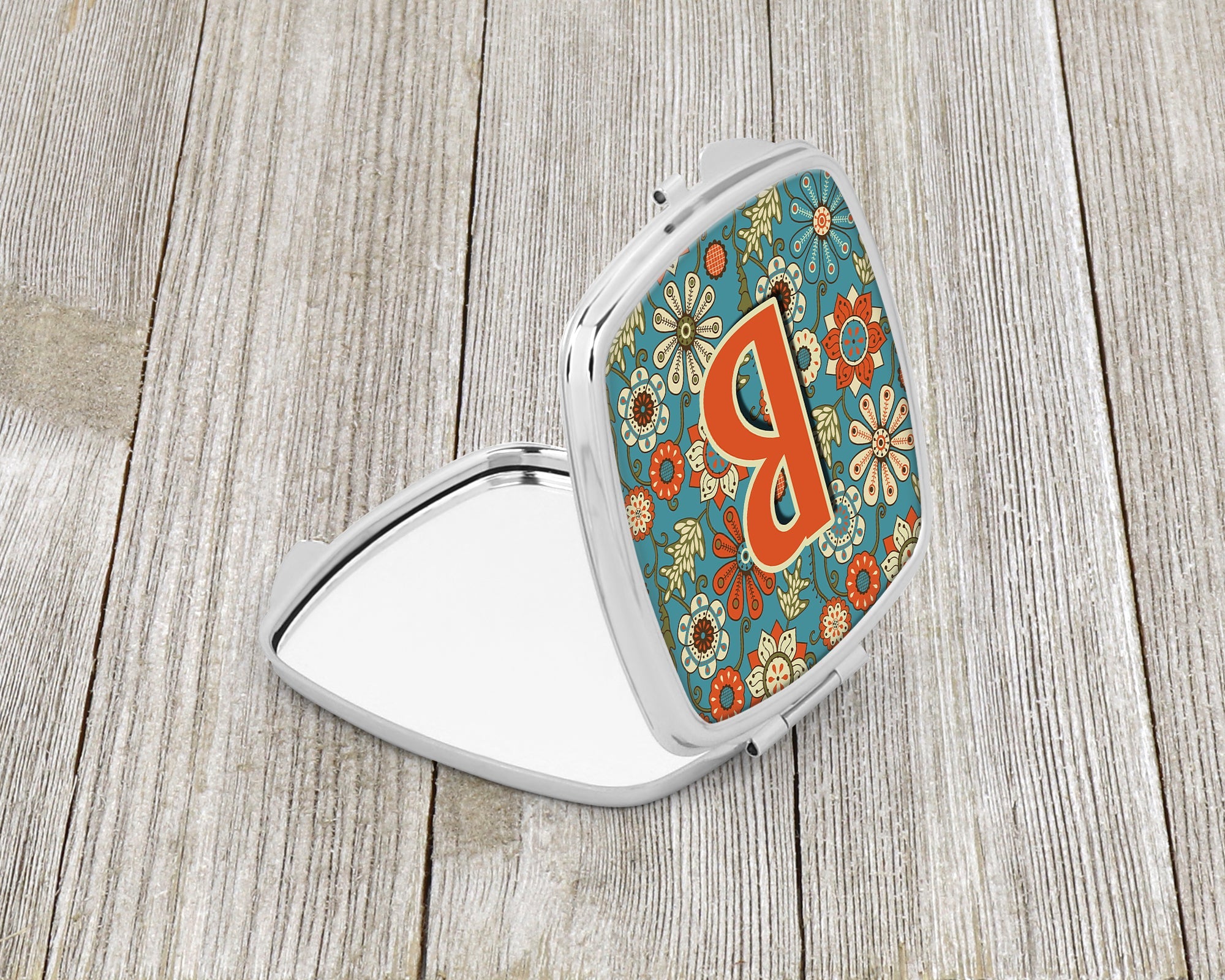Letter B Flowers Retro Blue Compact Mirror Decorative Travel Makeup Mirror for Women Girls Gifts Pocket Makeup Mirror Folding Handheld