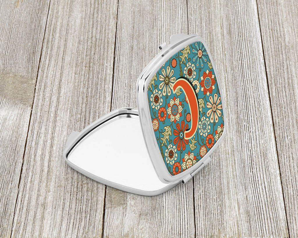 Letter C Flowers Retro Blue Compact Mirror Decorative Travel Makeup Mirror for Women Girls Gifts Pocket Makeup Mirror Folding Handheld