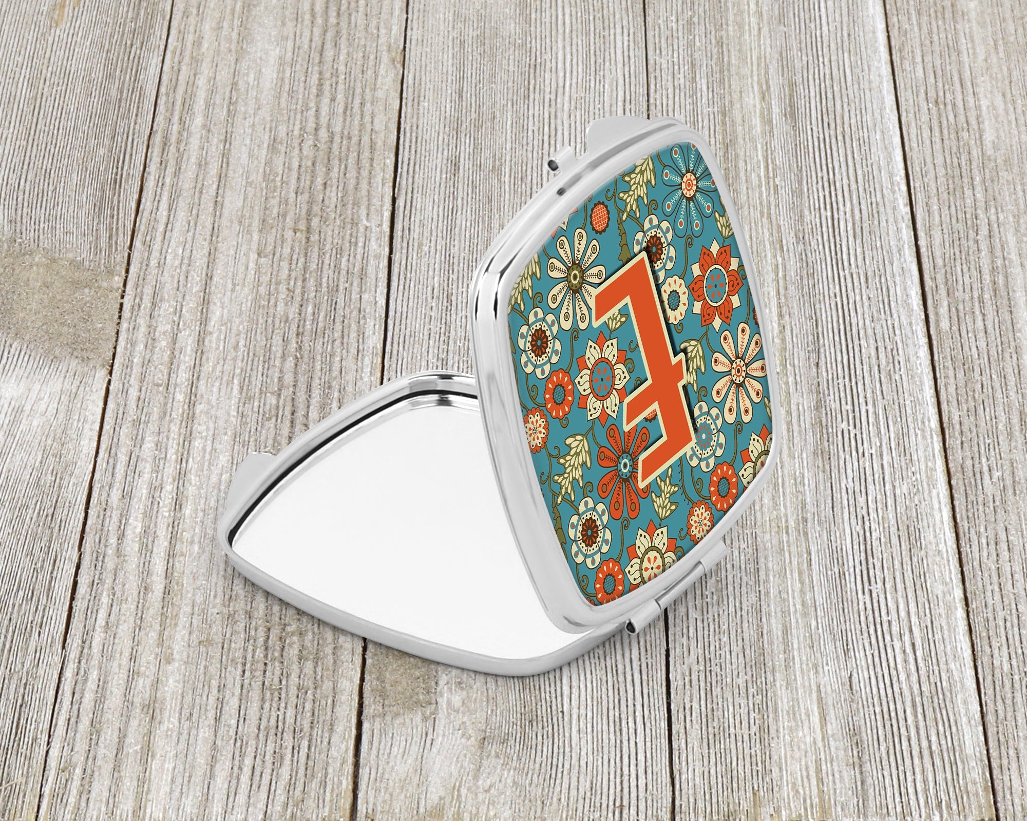Letter E Flowers Retro Blue Compact Mirror Decorative Travel Makeup Mirror for Women Girls Gifts Pocket Makeup Mirror Folding Handheld