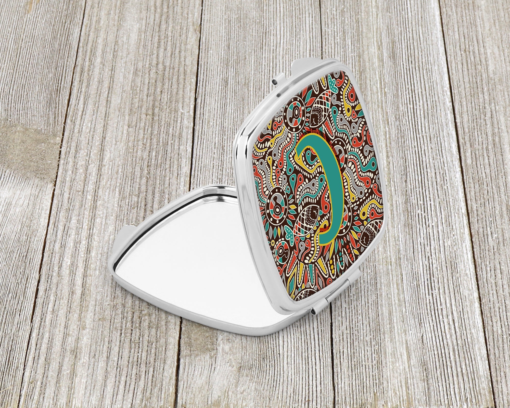 Letter C Retro Tribal Alphabet Initial Compact Mirror Decorative Travel Makeup Mirror for Women Girls Gifts Pocket Makeup Mirror Folding Handheld