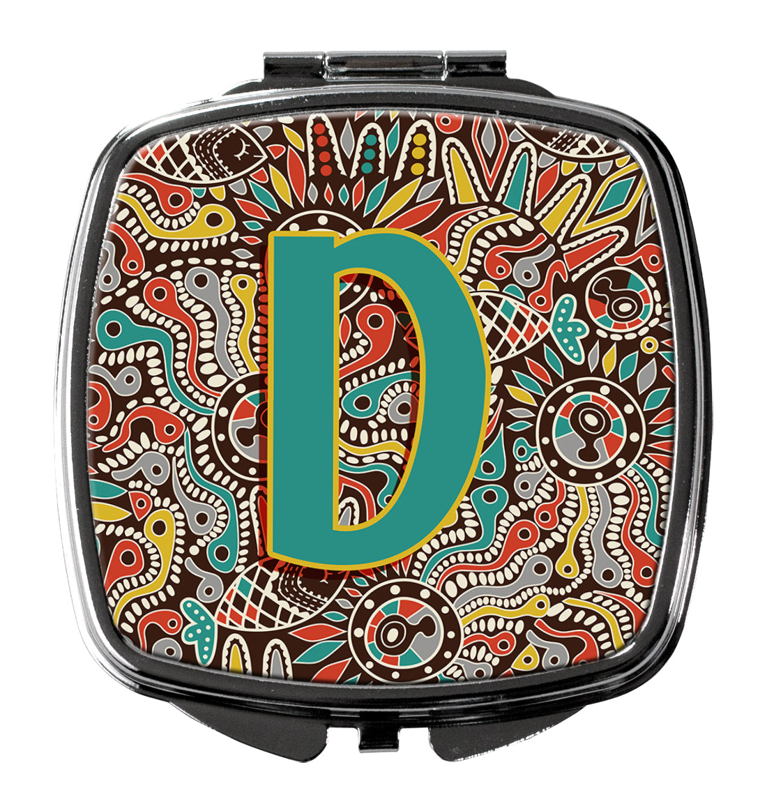 Letter D Retro Tribal Alphabet Initial Compact Mirror Decorative Travel Makeup Mirror for Women Girls Gifts Pocket Makeup Mirror Folding Handheld