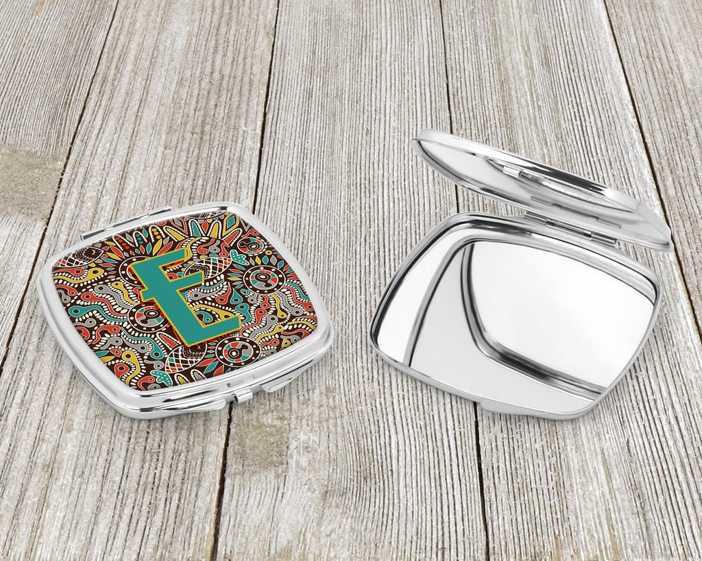 Letter E Retro Tribal Alphabet Initial Compact Mirror Decorative Travel Makeup Mirror for Women Girls Gifts Pocket Makeup Mirror Folding Handheld