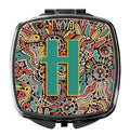 Letter H Retro Tribal Alphabet Initial Compact Mirror Decorative Travel Makeup Mirror for Women Girls Gifts Pocket Makeup Mirror Folding Handheld
