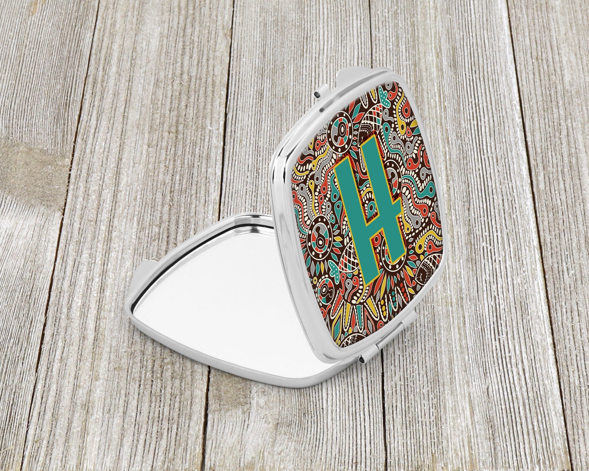 Letter H Retro Tribal Alphabet Initial Compact Mirror Decorative Travel Makeup Mirror for Women Girls Gifts Pocket Makeup Mirror Folding Handheld