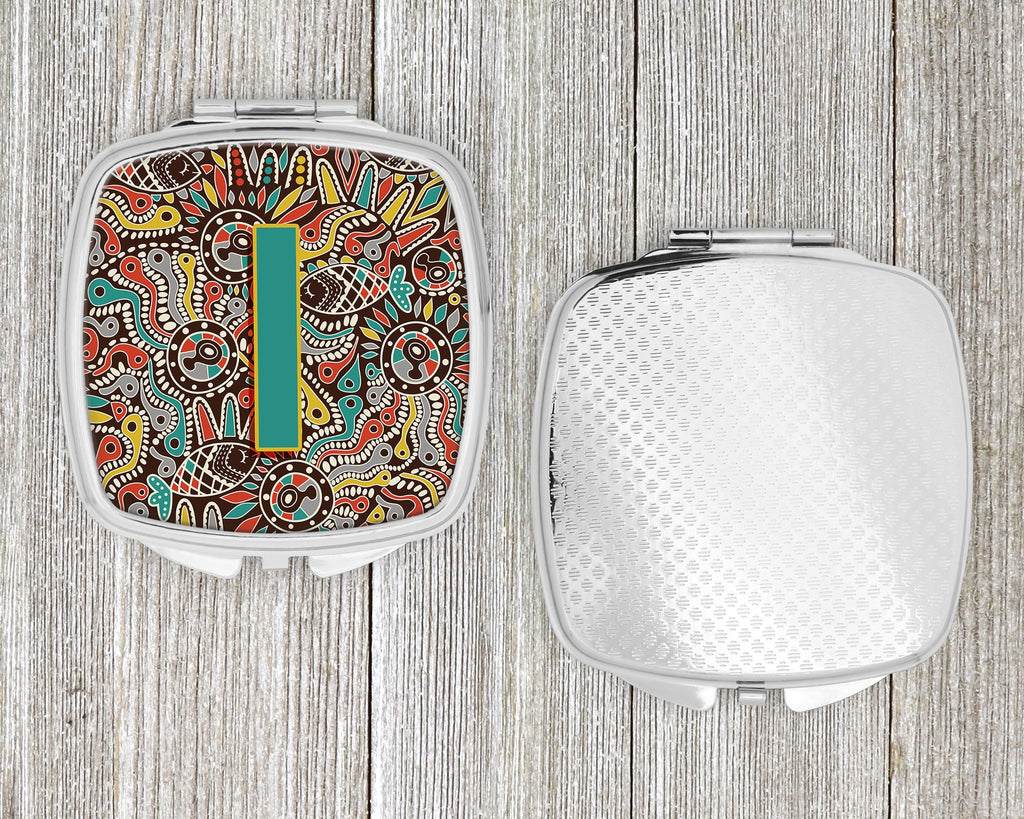Letter I Retro Tribal Alphabet Initial Compact Mirror Decorative Travel Makeup Mirror for Women Girls Gifts Pocket Makeup Mirror Folding Handheld