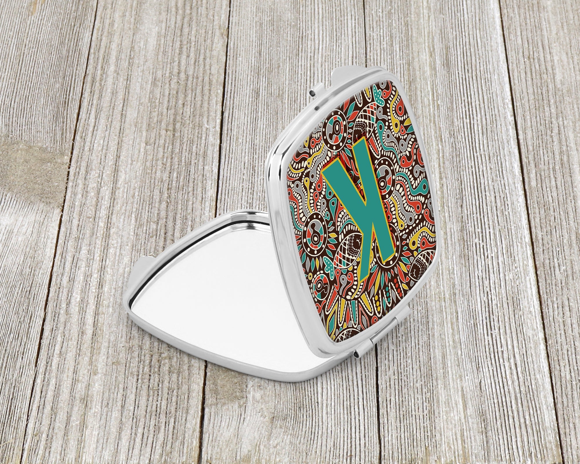 Letter K Retro Tribal Alphabet Initial Compact Mirror Decorative Travel Makeup Mirror for Women Girls Gifts Pocket Makeup Mirror Folding Handheld