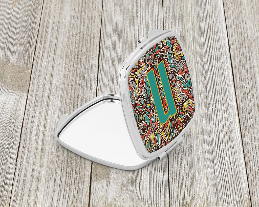 Letter N Retro Tribal Alphabet Initial Compact Mirror Decorative Travel Makeup Mirror for Women Girls Gifts Pocket Makeup Mirror Folding Handheld