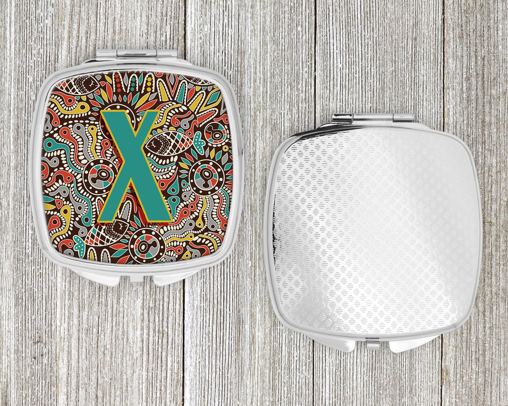 Letter X Retro Tribal Alphabet Initial Compact Mirror Decorative Travel Makeup Mirror for Women Girls Gifts Pocket Makeup Mirror Folding Handheld