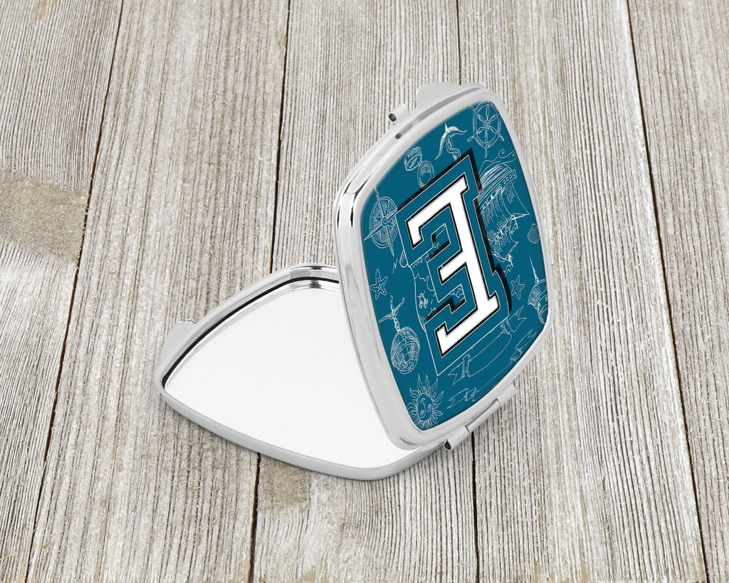 Letter E Sea Doodles Initial Alphabet Compact Mirror Decorative Travel Makeup Mirror for Women Girls Gifts Pocket Makeup Mirror Folding Handheld