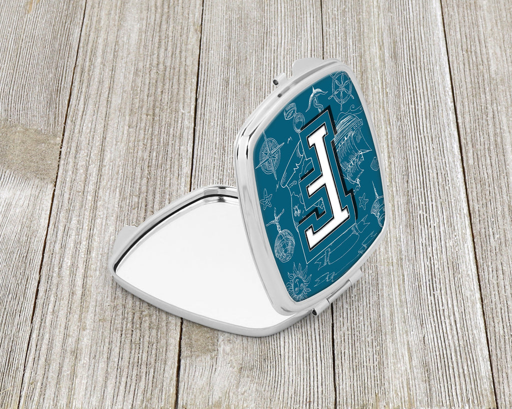 Letter F Sea Doodles Initial Alphabet Compact Mirror Decorative Travel Makeup Mirror for Women Girls Gifts Pocket Makeup Mirror Folding Handheld