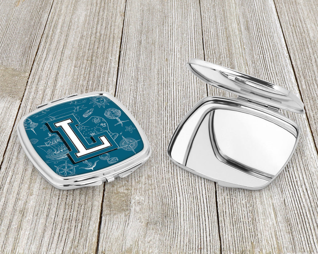 Letter L Sea Doodles Initial Alphabet Compact Mirror Decorative Travel Makeup Mirror for Women Girls Gifts Pocket Makeup Mirror Folding Handheld