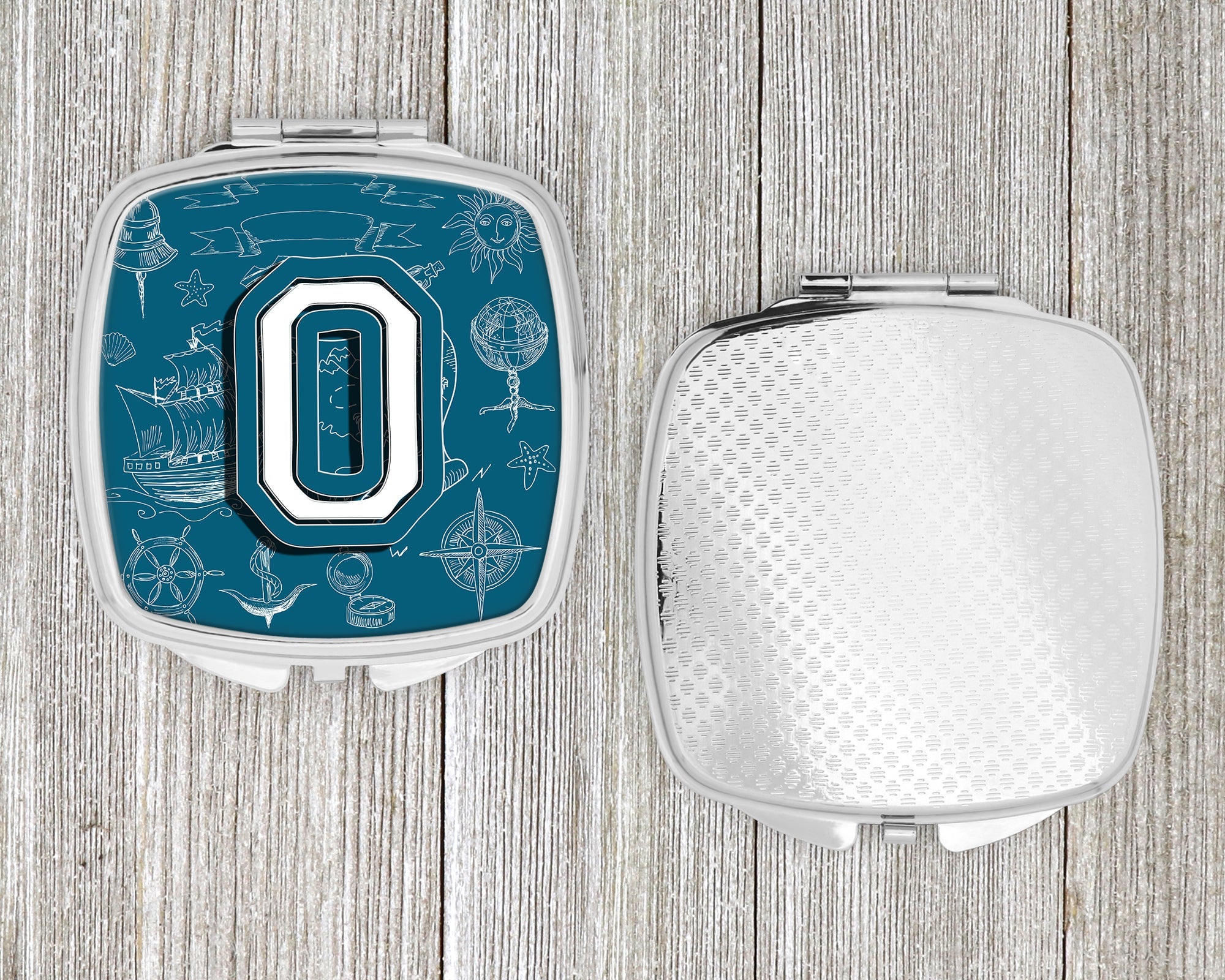 Letter O Sea Doodles Initial Alphabet Compact Mirror Decorative Travel Makeup Mirror for Women Girls Gifts Pocket Makeup Mirror Folding Handheld